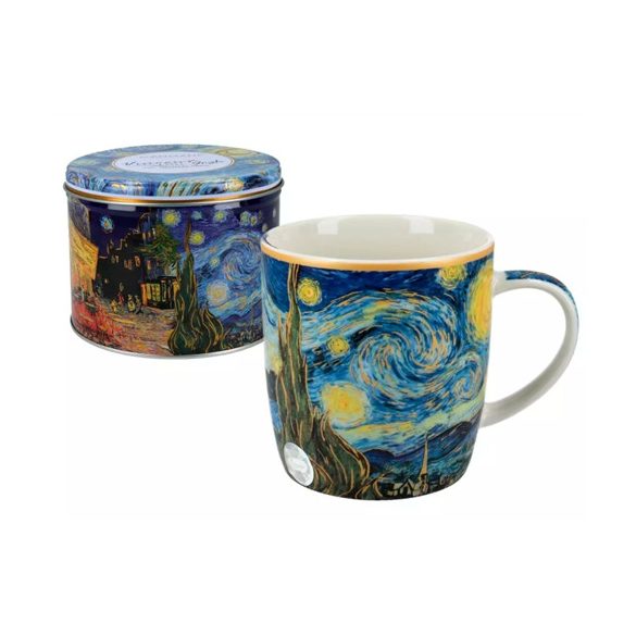 H.C.830-3110 Porcelánbögre 380ml, fémdobozban, Van Gogh: Csillagos éj