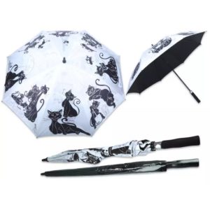 H.C.021-6630 Esernyő, Hossz: 93 cm, dia: 120 cm, Fekete Macska