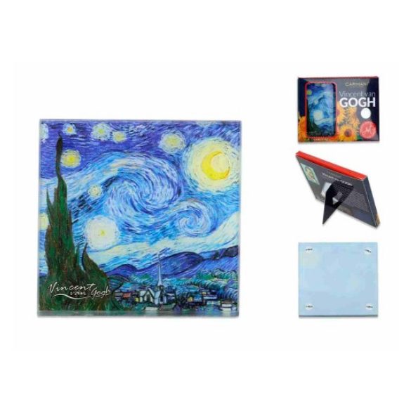 H.C.195-0105 Üveg poháralátét 10,5x10,5cm, Van Gogh:Csillagos éj