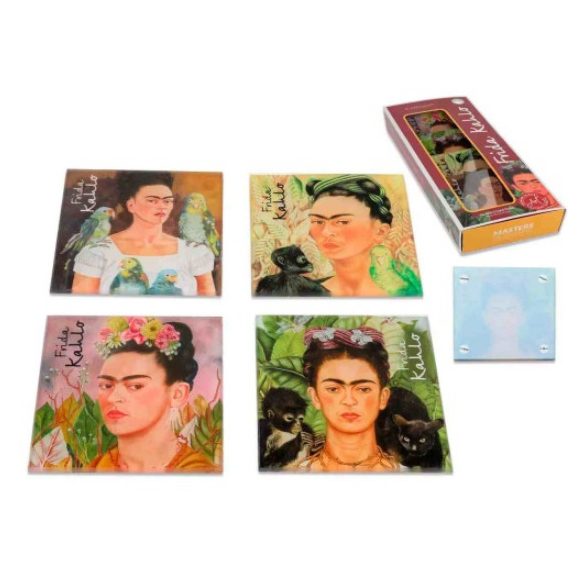 H.C.195-0450 Üveg poháralátét 4db-os szett, 10,5x10,5cm, Frida Kahlo vegyes