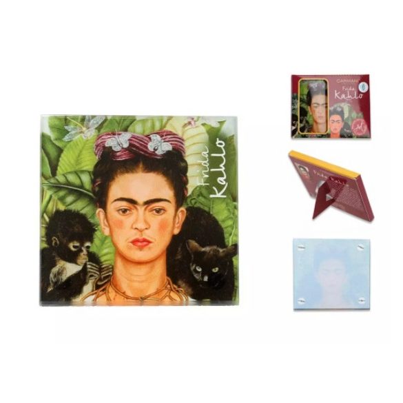 H.C.195-0402 Üveg poháralátét 10,5x10,5cm Frida Kahlo:Önarckép tövisnyaklánccal és kolibrivel