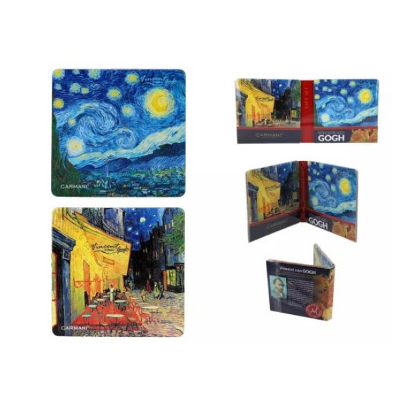 H.C.022-4022 Parafa poháralátét 2db-os szett 10,5x10,5cm, Van Gogh:Csillagos éj/Kávéház éjjel
