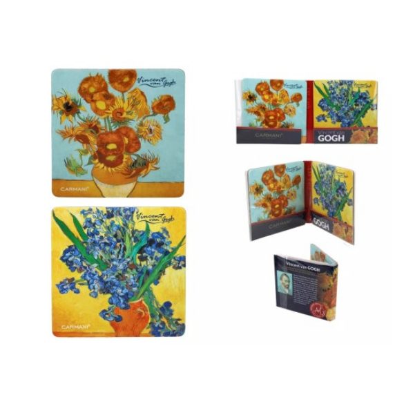 H.C.022-4023 Parafa poháralátét 2db-os szett 10,5x10,5cm,Van Gogh:Napraforgók/Íriszek