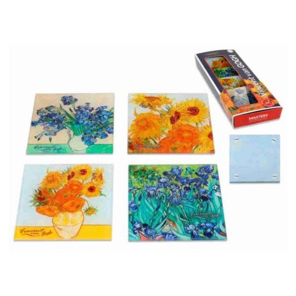 H.C.195-0151 Üveg poháralátét 4db-os szett, 10,5x10,5cm, Van Gogh vegyes (virágok)