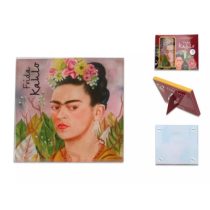   H.C.195-0401 Üveg poháralátét 10,5x10,5cm Frida Kahlo:Önarckép Dr.Eloessernek dedikálva