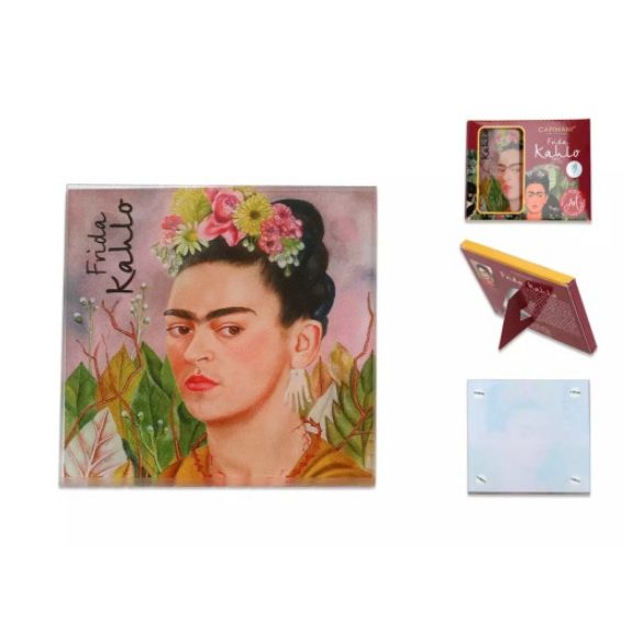 H.C.195-0401 Üveg poháralátét 10,5x10,5cm Frida Kahlo:Önarckép Dr.Eloessernek dedikálva