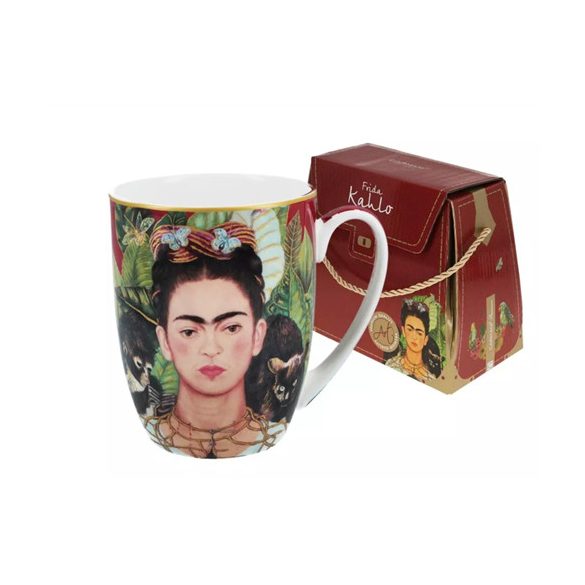 H.C.836-0001 Porcelánbögre 380ml, dobozban, Frida Kahlo: Önarckép tövisnyaklánccal, kolibrivel