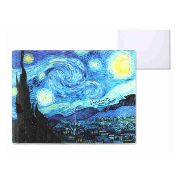 H.C.195-2024 Üveg konyhai munkalap 40x30cm,Van Gogh:Csillagos éj
