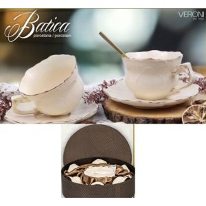 V.B.12548 Batica porceláncsésze+alj, 250ml, 6 személyes, dobozban