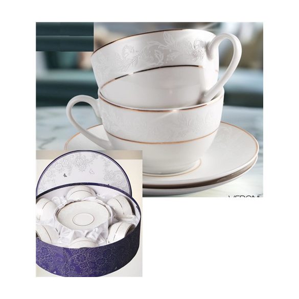 V.B.22639 Satin porceláncsésze+alj, 6 személyes, 250ml, dobozban