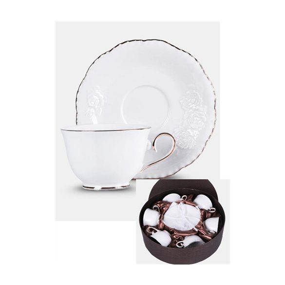 V.B.23599 Bella Rosa porceláncsésze+alj, 250ml, 6 személyes, dobozban