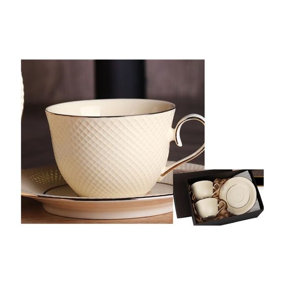 V.B.20321 Puccini porceláncsésze+alj, krém, 2 személyes, 250ml, dobozban