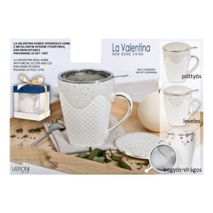 V.B.20833 La Valentina porcelánbögre tetővel, fémszűrővel, 430ml