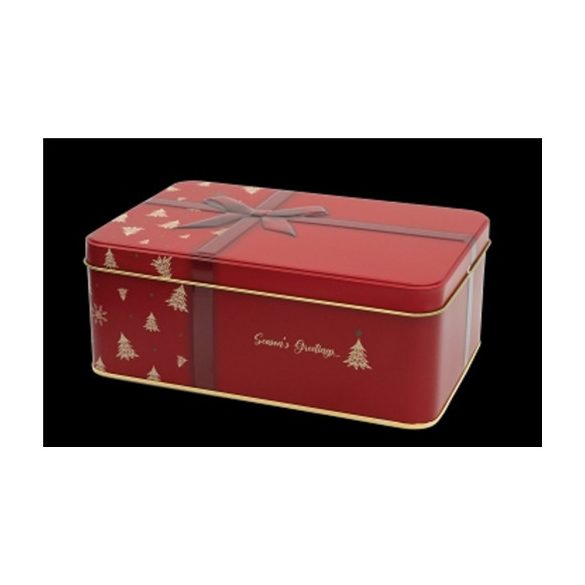T.B.XMS866 Fémdoboz karácsonyi csomag,dombornyomott,piros, 192x127x75mm