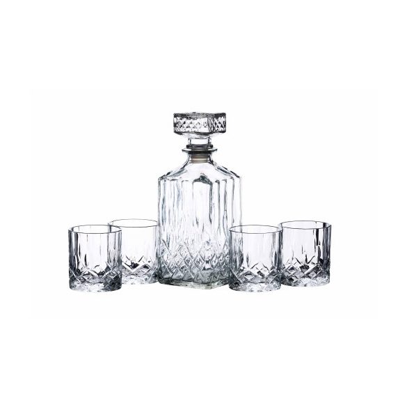 K.C.BCDECSET Vésett üveg whiskeyszett: tárolóüveg 900ml, 4 db pohár 200ml, BarCraft