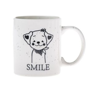 DAK.FMO24002 Porcelánbögre 360ml, fekete rajzos kutya Smile felirattal