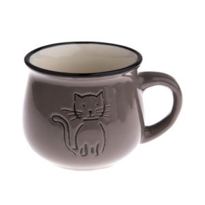 DAK.KK5058 Kerámiabögre rajzos cicás, 213ml, taupe