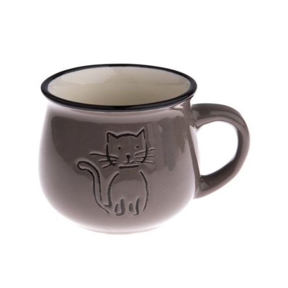 DAK.KK5058 Kerámiabögre rajzos cicás, 213ml, taupe