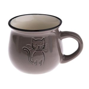 DAK.KK5093 Kerámia eszpresszóbögre rajzos cicás, 75ml, taupe