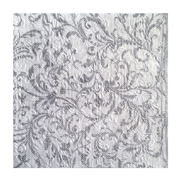 AMB.13307386 Elegance Damask white silver dombornyomott papírszalvéta 33x33cm,15db-os