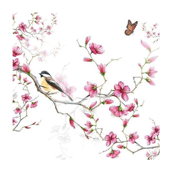 AMB.13311215 Bird &  Blossom white papírszalvéta 33x33cm,20db-os