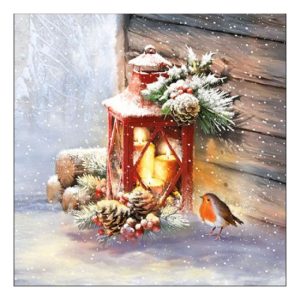 AMB.33315340 Robin By Lantern papírszalvéta 33x33cm, 20db-os