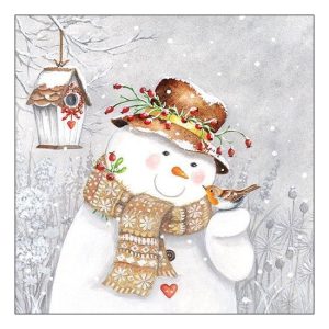 AMB.33311940 Snowman Holding Robin papírszalvéta 33x33cm,20db-os