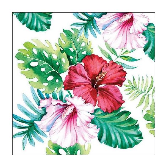 AMB.13313145 Hibiscus Floral White papírszalvéta 33x33cm,20db-os