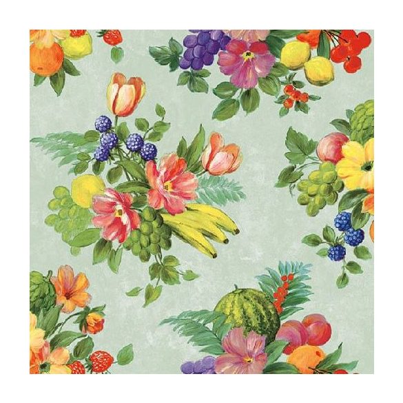 AMB.13313155 Flowers And Fruits Green papírszalvéta 33x33cm,20db-os