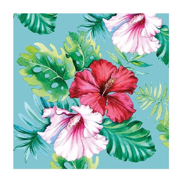 AMB.13313146 Hibiscus Floral Petrol papírszalvéta 33x33cm,20db-os