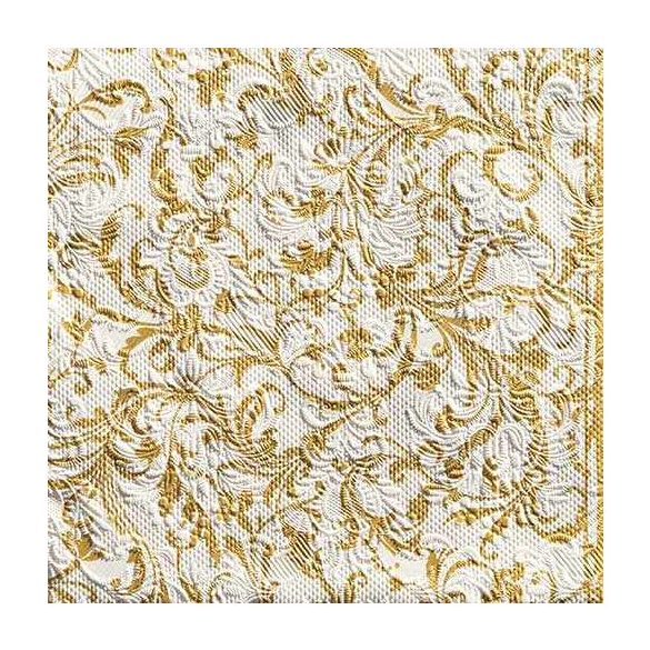 AMB.13307388 Elegance Damask White/Gold dombornyomott papírszalvéta 33x33cm,15db-os