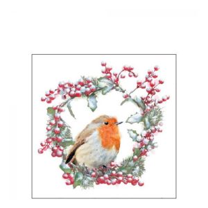 AMB.32515535 Robin in Wreath papírszalvéta 25x25cm, 20db-os