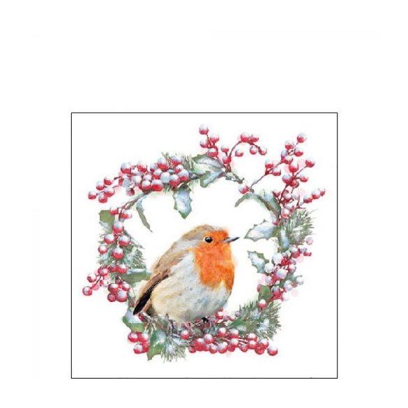 AMB.32515535 Robin in Wreath papírszalvéta 25x25cm, 20db-os