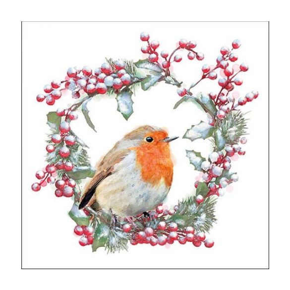 AMB.33315535 Robin In Wreath papírszalvéta 33x33cm, 20db-os