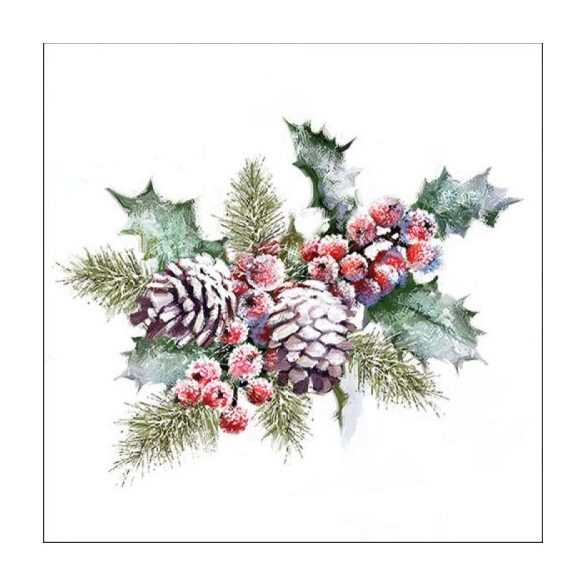 AMB.33315570 Holly And Berries papírszalvéta 33x33cm, 20db-os