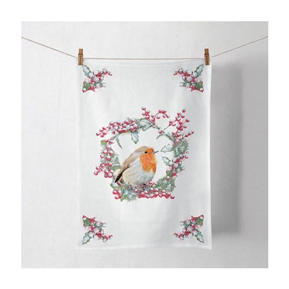 AMB.37815535 Robin In Wreath konyharuha 50x70cm, 100% pamut