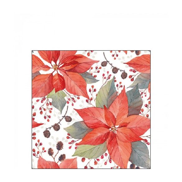 AMB.32516490 Poinsettia And Berries papírszalvéta 25x25cm, 20db-os