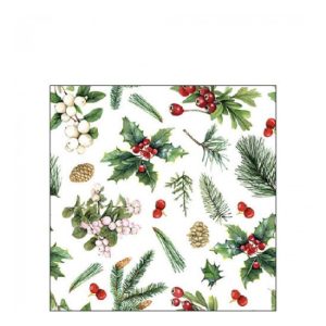 AMB.32516495 Winter greenery white papírszalvéta 25x25cm, 20db-os