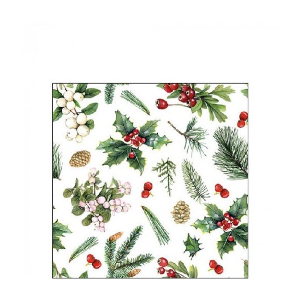 AMB.32516495 Winter greenery white papírszalvéta 25x25cm, 20db-os