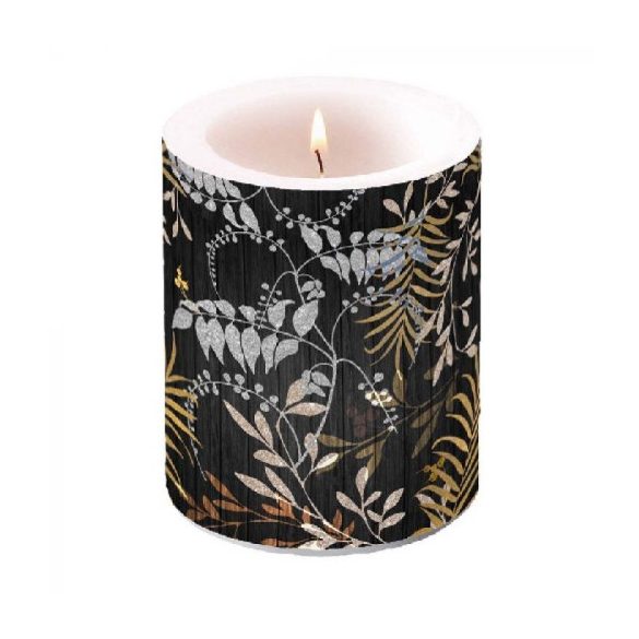 AMB.19116975 Luxury Leaves black átvilágítós gyertya 12x10cm