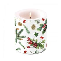   AMB.39316495 Winter greenery white átvilágítós gyertya 10x10cm