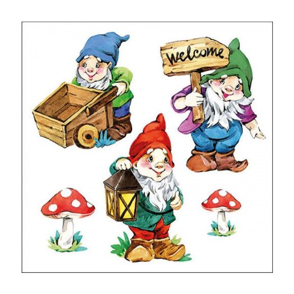 AMB.13317200 Garden Gnomes papírszalvéta 33x33cm, 20db-os