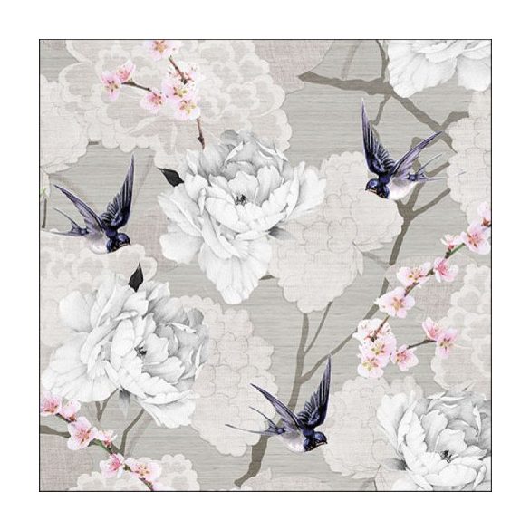 AMB.13317316 Oriental Flowers Grey papírszalvéta 33x33cm,20db-os