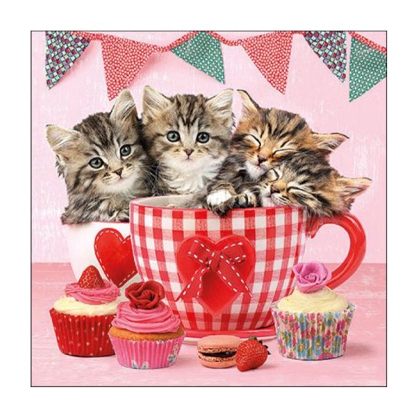 AMB.13317535 Cats in Tea Cups papírszalvéta 33x33cm, 20db-os