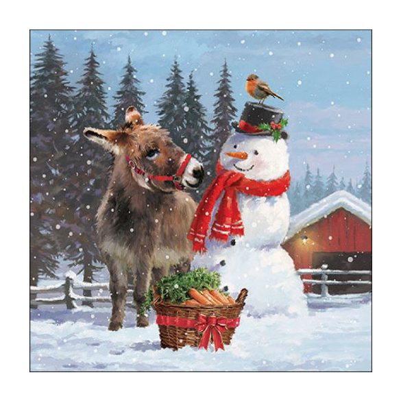 AMB.33317885 Donkey with snowman papírszalvéta 33x33cm, 20db-os