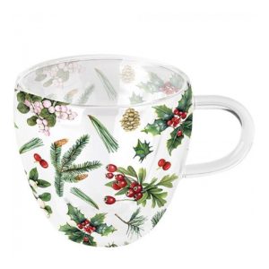 AMB.34416495 Winter greenery white duplafalú borosilicate üvegcsésze 0,25l