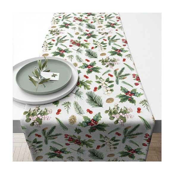 AMB.36616495 Winter greenery white asztali futó 40x150cm, 100% pamut