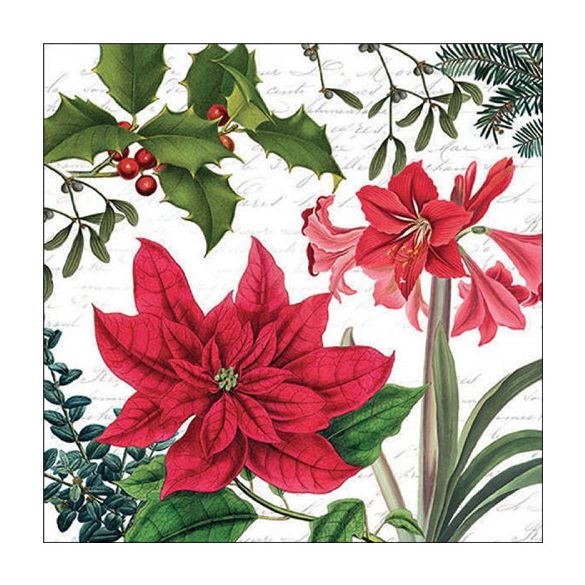 AMB.33316555 Christmas plants white papírszalvéta 33x33cm, 20db-os