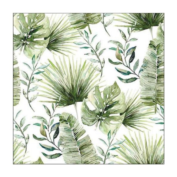 AMB.13318215 Jungle leaves white papírszalvéta 33x33cm, 20db-os