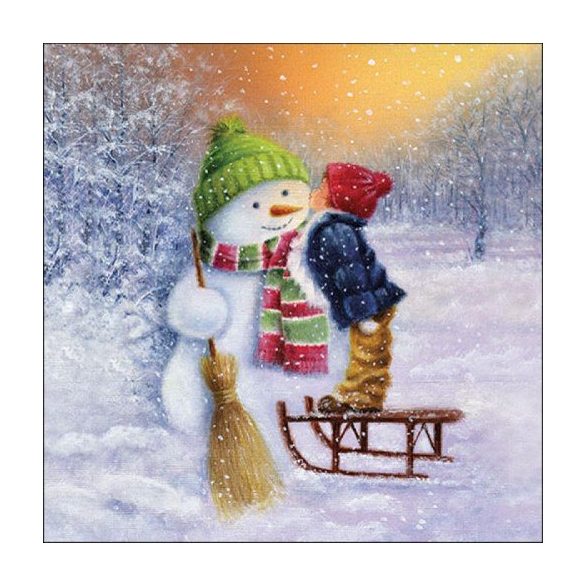 AMB.33317975 Child kissing snowman papírszalvéta 33x33cm, 20db-os